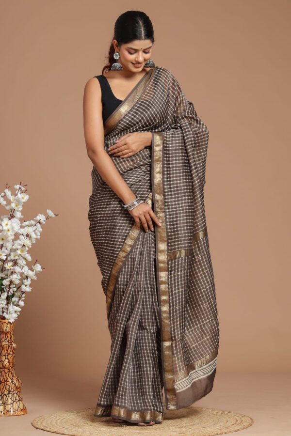 Taupe Maheshwari Silk Saree