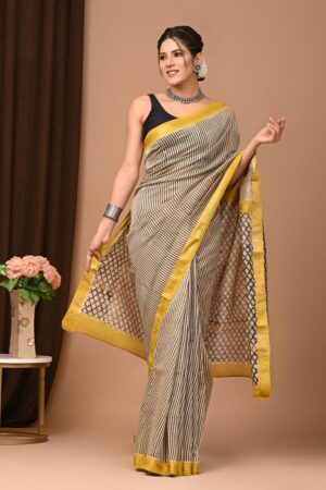 Peach Puff Maheshwari Silk Saree