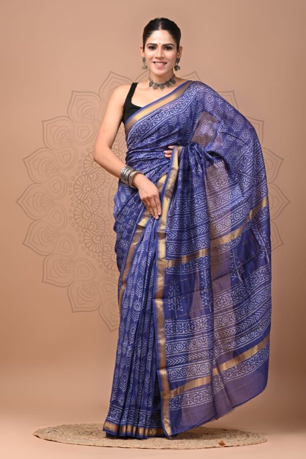 Dusky Blue Maheshwari Silk Saree