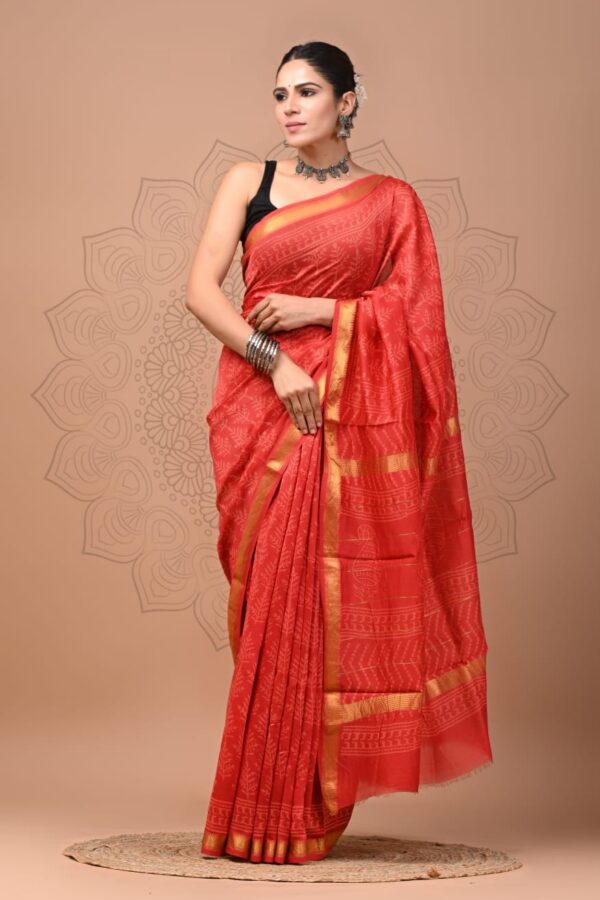 Fire Engine Red Maheshwari Silk Saree