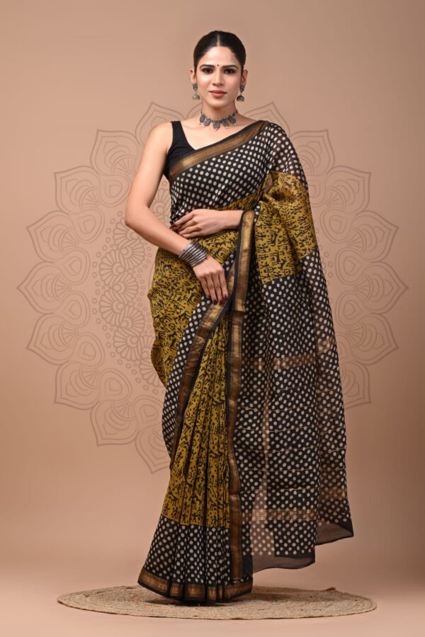 Racing Green Maheshwari Silk Saree