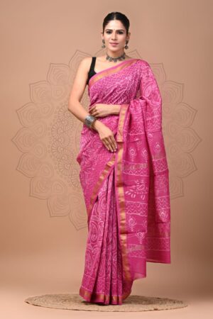 Bashfull Pink Maheshwari Silk Saree