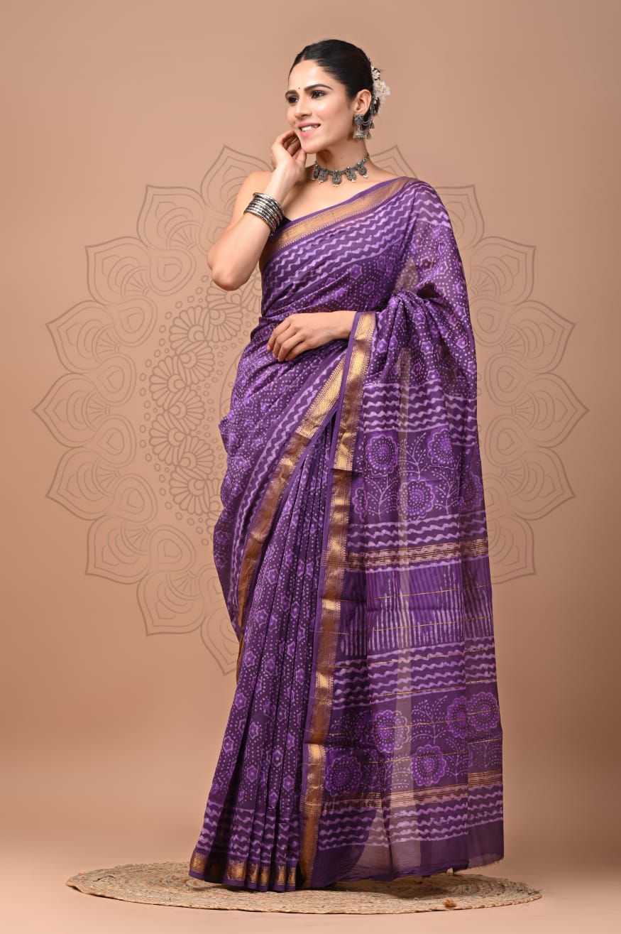 Muted Purple Maheshwari Silk Saree 1 Muted Purple Maheshwari Silk Saree