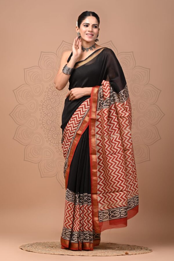 Vivid Auburn Maheshwari Silk Saree