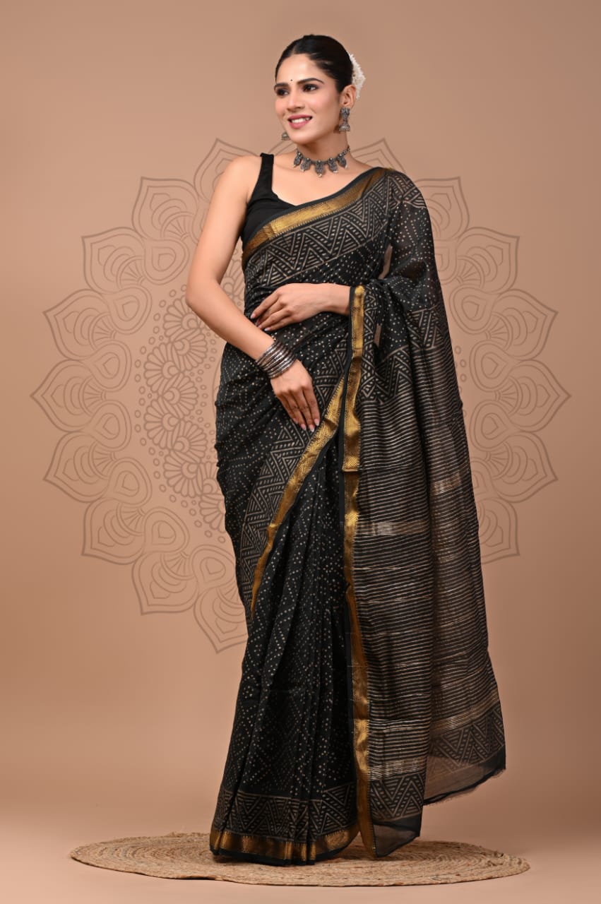Smoky Black Maheshwari Silk Saree 1 Smoky Black Maheshwari Silk Saree