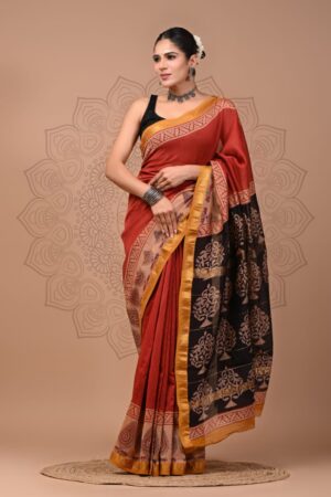 Cognac Maheshwari Silk Saree