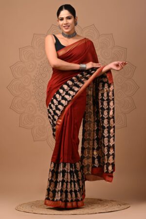 Redish Brown Maheshwari Silk Saree