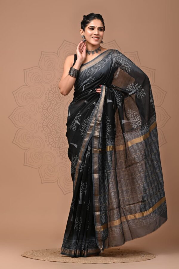 Black Cat Maheshwari Silk Saree
