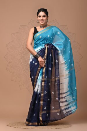 Picton Blue Maheshwari Silk Saree