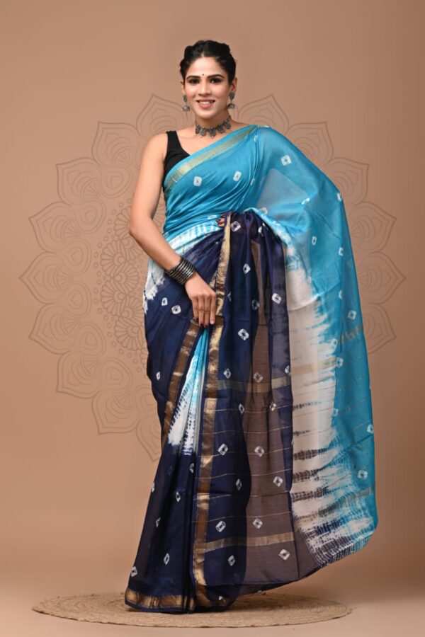 Picton Blue Maheshwari Silk Saree