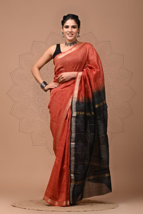 Indian Red Maheshwari Silk Saree