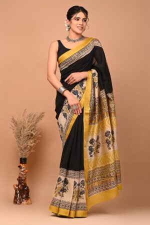 Ruddy Brown Maheshwari Silk Saree