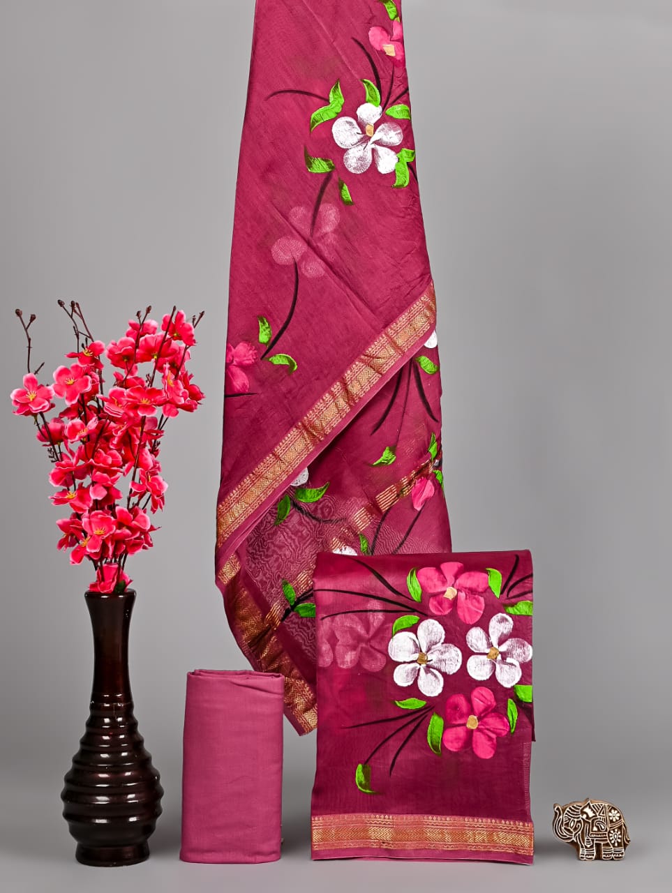 Bagru Maheshwari silk suit set