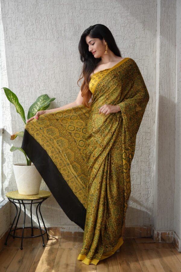 Reef Gold Ajrakh Modal Silk Saree