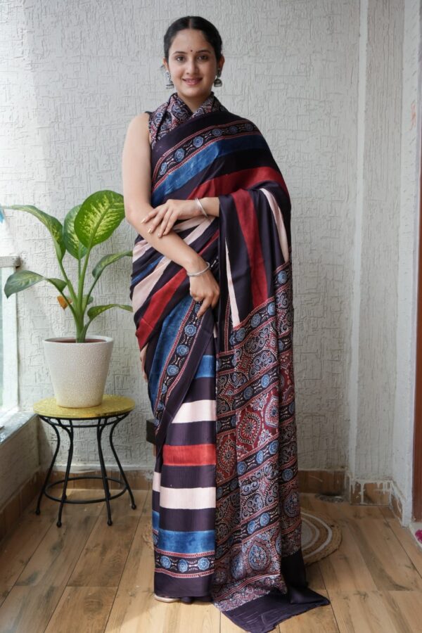 Cab Sav Ajrakh Modal Silk Saree