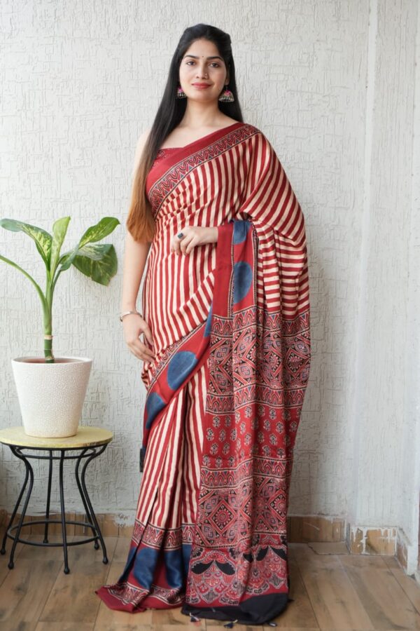 QuickSand Ajrakh Modal Silk Saree