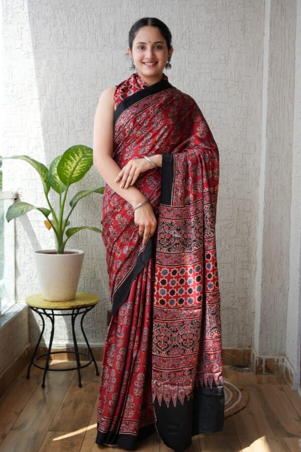 Persian Plum Ajrakh Modal Silk Saree
