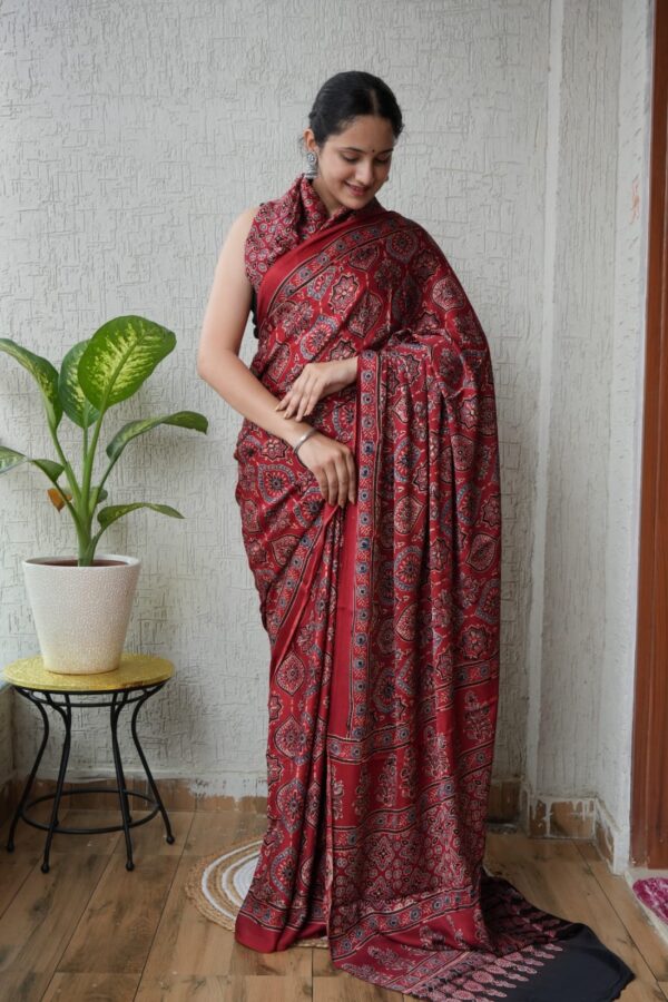 Hurricane Ajrakh Modal Silk Saree