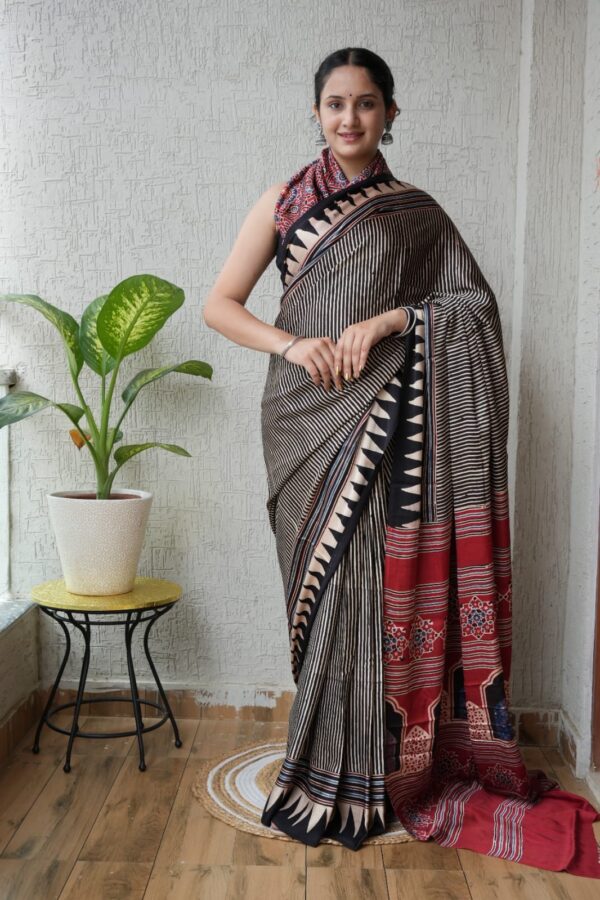 Pure Ajrakh Printed Modal Silk Saree