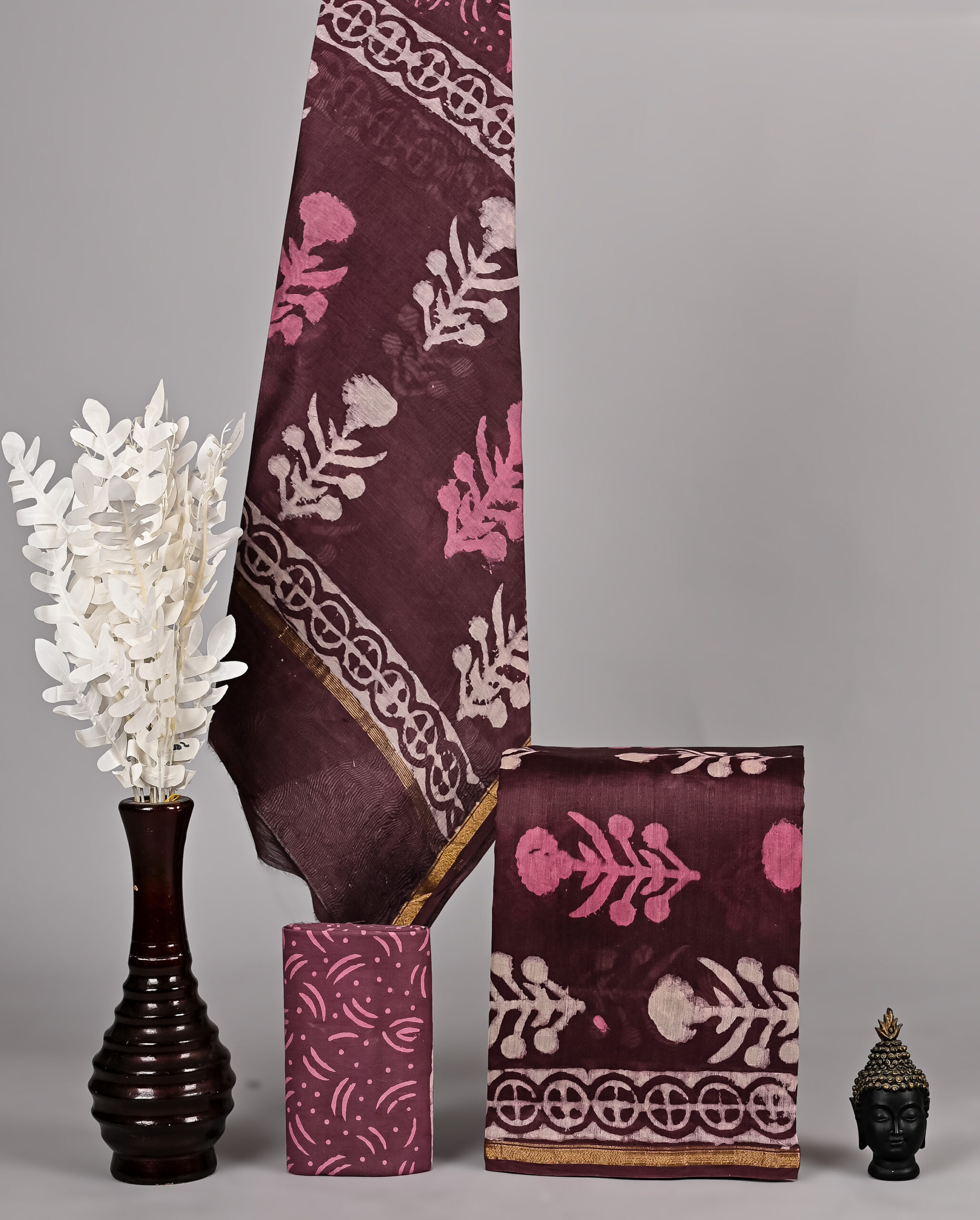 English Walnut Chanderi Silk Suit