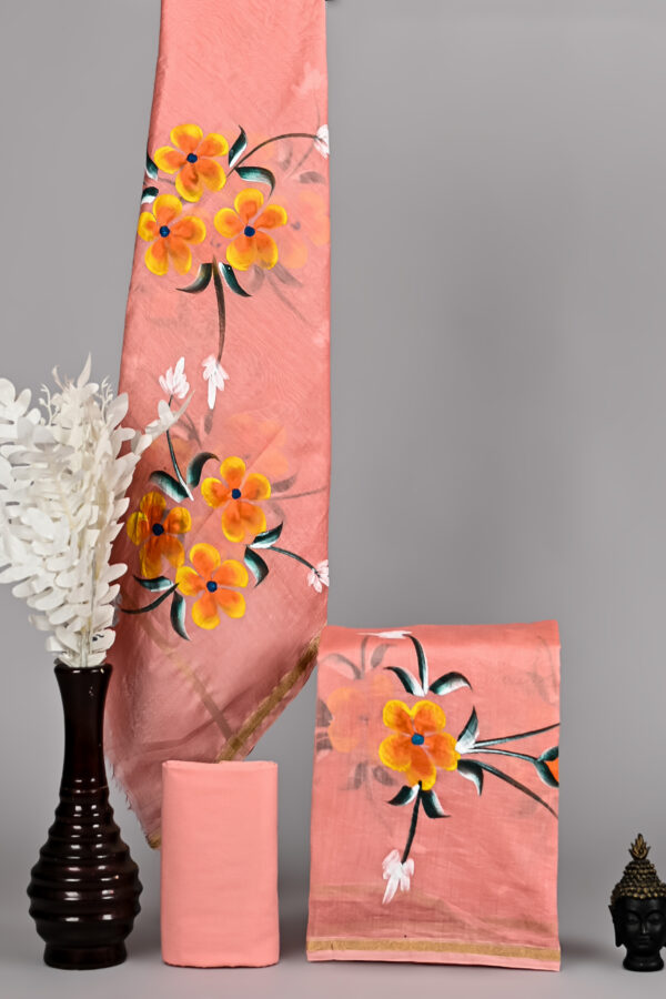 Peachy Pink Chanderi Silk Suit