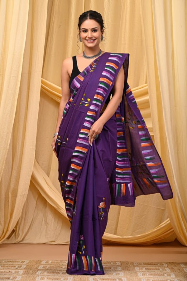 Dark Purple Cotton Saree
