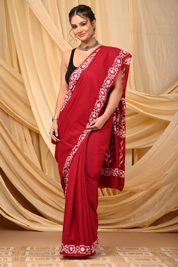 Red Batik cotton saree