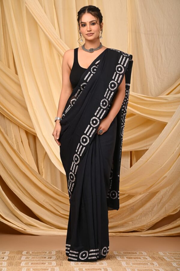 Batik Black Cotton saree
