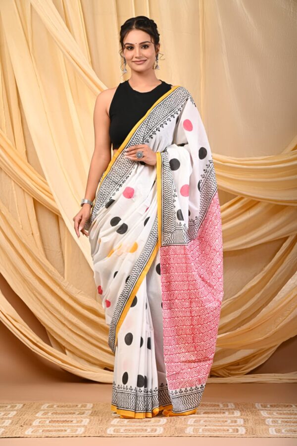 Salmon Pink Dots cotton Saree