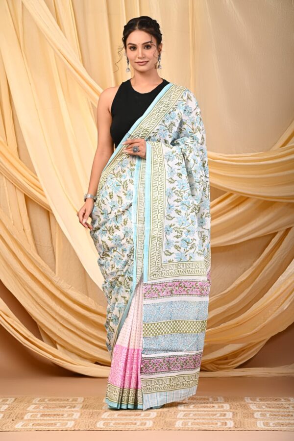 Pale Aqua Cotton Saree