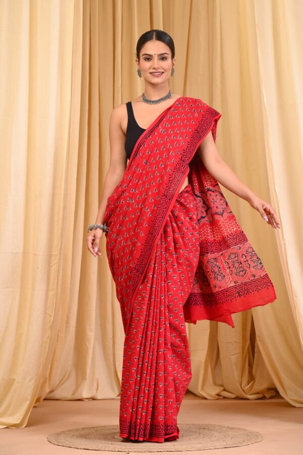 Red Pink Cotton Saree