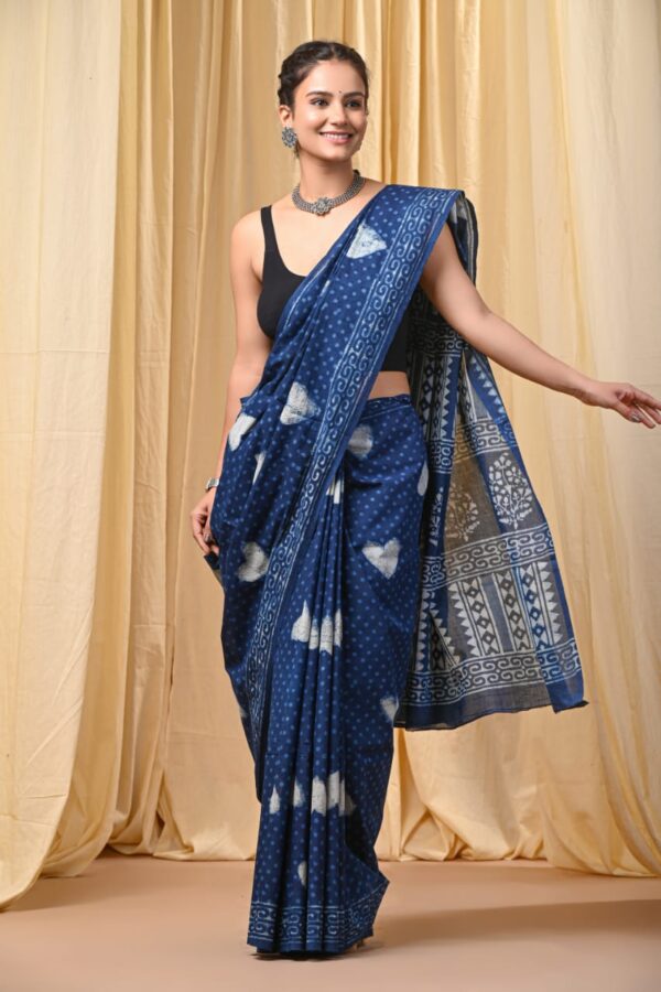 Flat Blue Cotton Saree