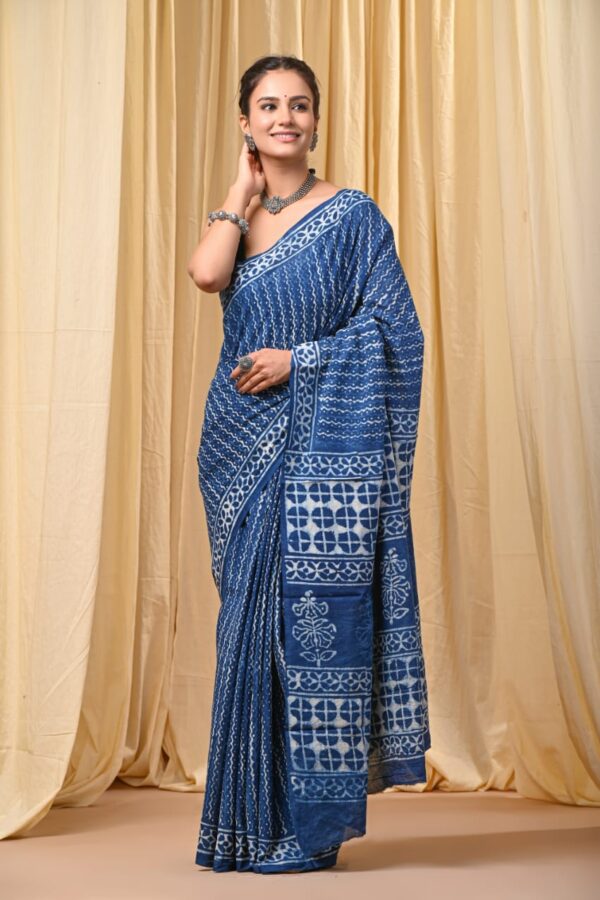 Kashmir Blue Cotton Saree