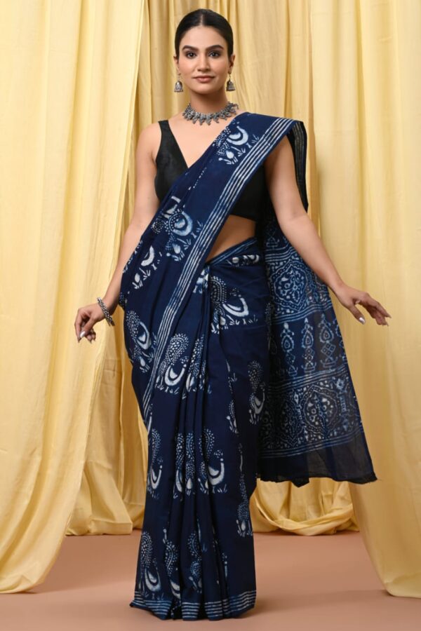 Blue Whale Cotton Saree