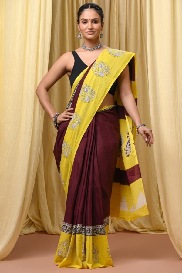 Wine Berry Cotton Saree