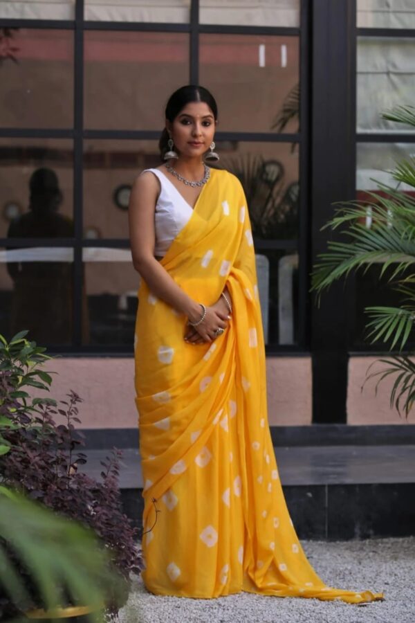 Fire Base Yellow Cotton Saree