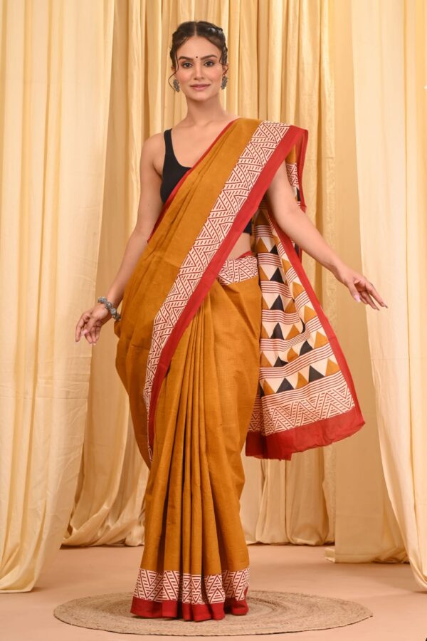Dusty Orange Cotton Saree