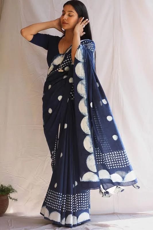 Purply Blue Cotton Saree