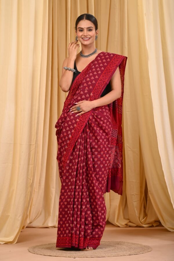 Deep Carmine Cotton Saree