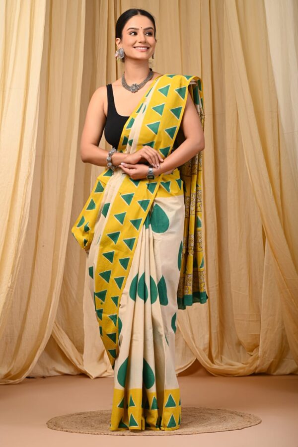 Burnt Yellow Cotton Saree