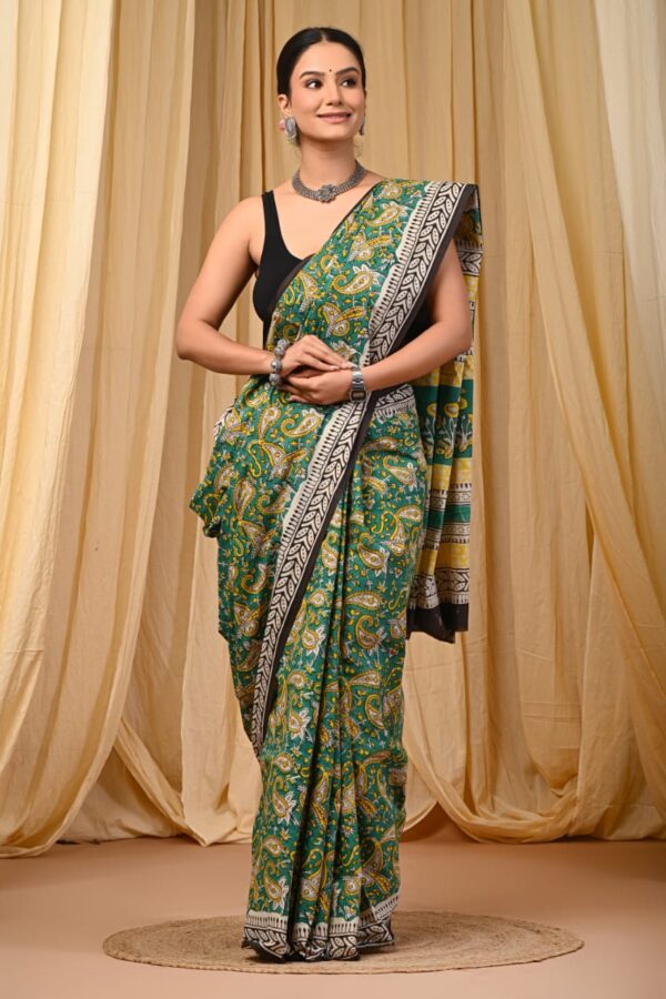 Sea Turtle Green Cotton Saree