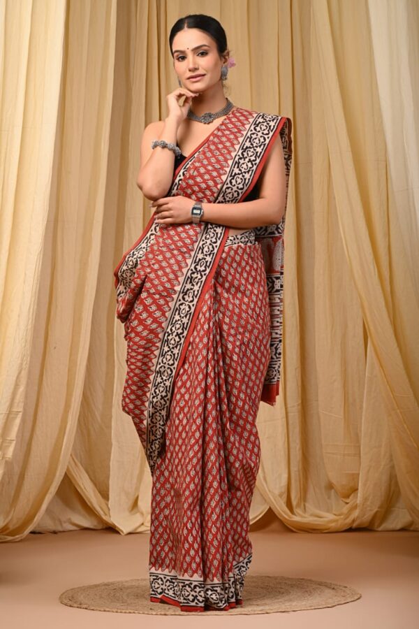 Red Brown Cotton Saree