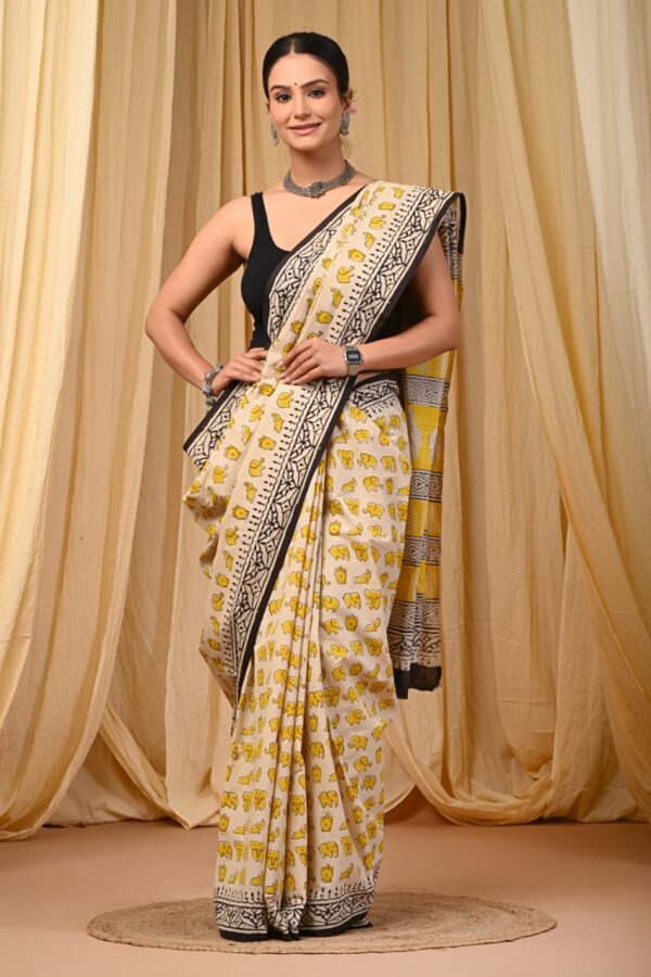 Turmeric Elephant Cotton Saree