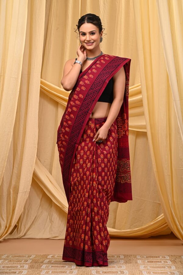 Cardinal Red Cotton Saree
