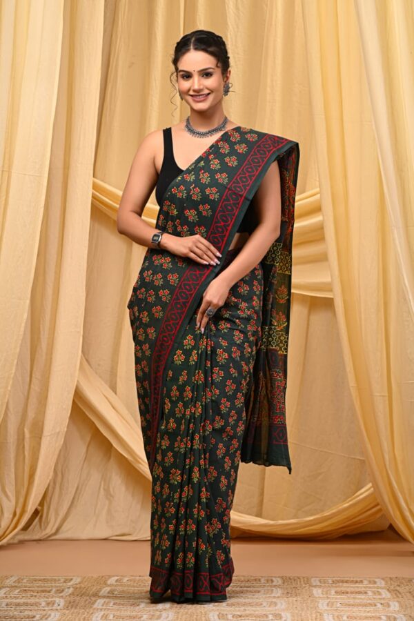 Greenish Cyan Cotton Saree