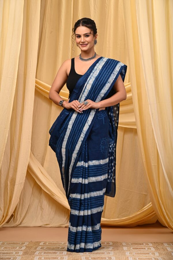 Indigo Zodiac Cotton Saree