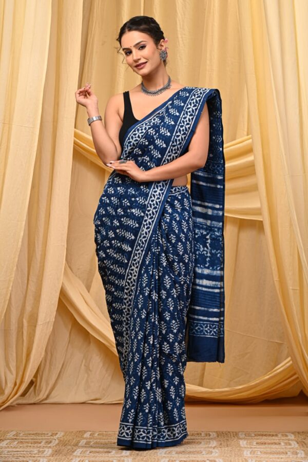 Mist Indigo Blue Cotton Saree