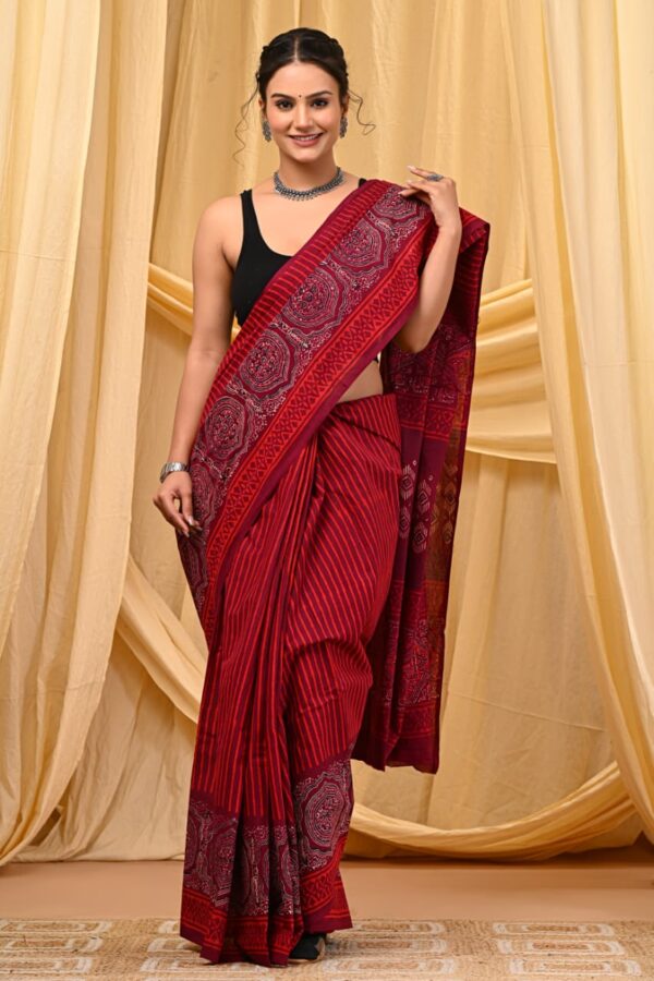 Pinkish Red Cotton Saree