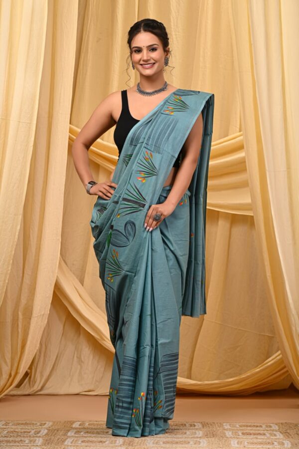 Cadet Grey Cotton Saree