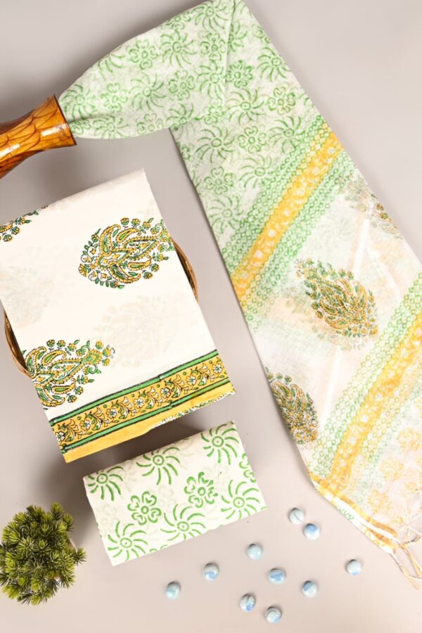 Light Green Cotton Suit With Kota Dupatta